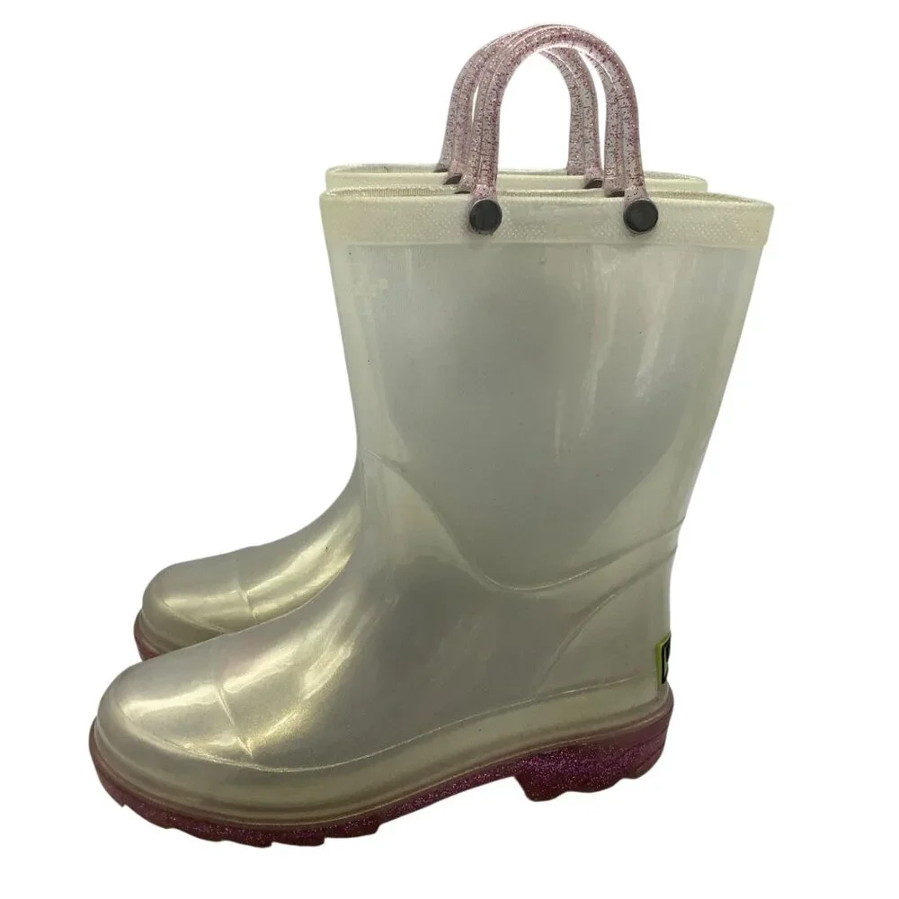 Western Chief Kids Pearlized Glitter Lighted Rain Boots Size 10 Clear PVC Rubber